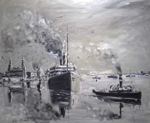painting of ship leaving river mersey, liverpool, oil painting, liverpool paintings and prints to buy