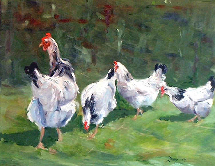 buy paintings, liverpool, oil painting, chickens, wick court farm, arlingham, gloucestershire