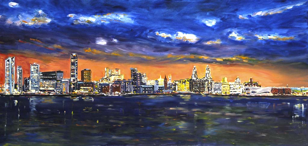 liverpool waterfront, at night, print, painting, buy painting, buy print, prints, liverpool