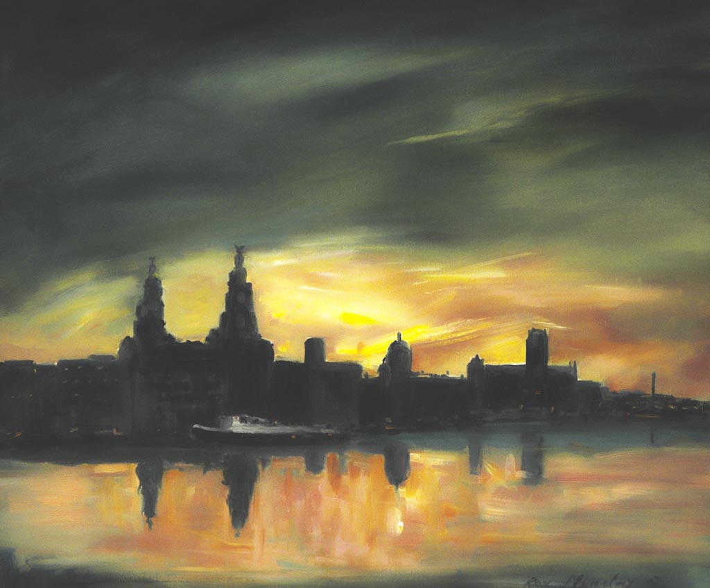liver buildings, sunrise, morning, buy painting, of liverpool, waterfront, liverpool