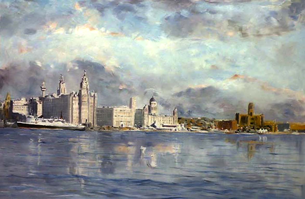 liver buildings, from river mersey, paintings for sale, paintings to buy of liverpool, commissioned paintings, buy a gift of, Liverpool, Merseyside, 