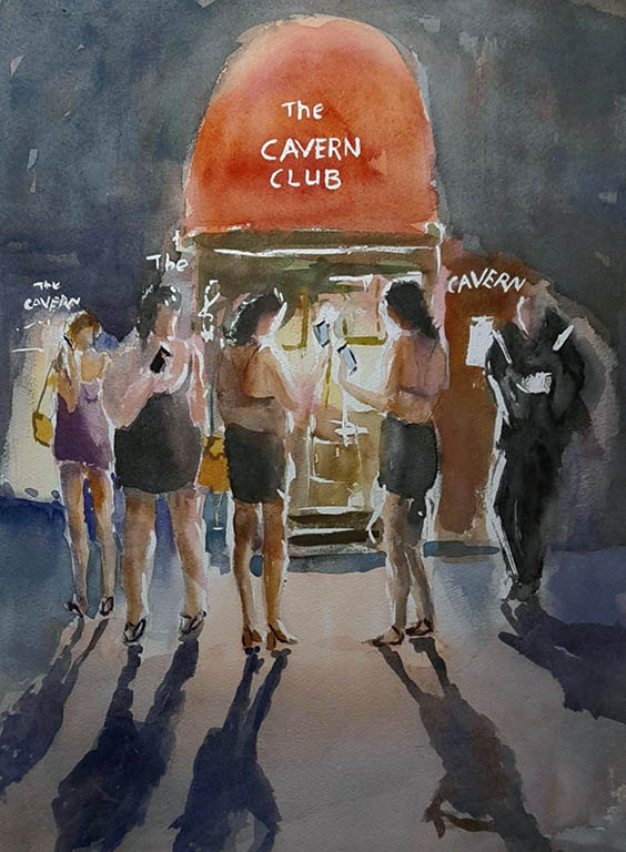 painting of, cavern club, methew street, liverpool, girls night out, painting to buy, print, gift of liverpool